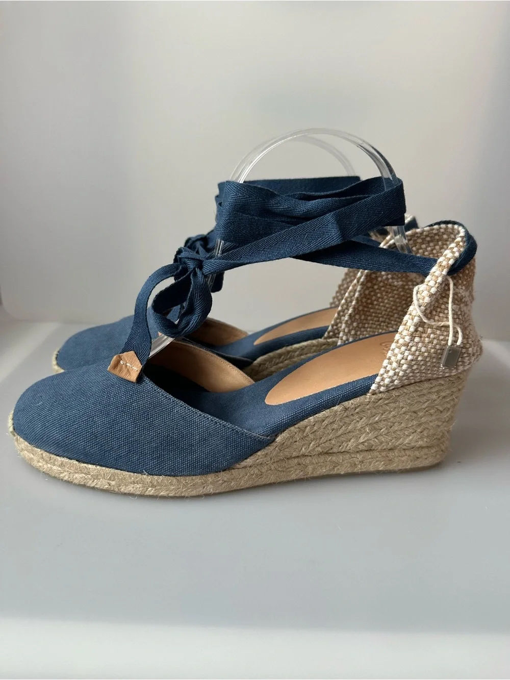 NWT Castaner Carina 6 Denim Blue Lace-Up Espadrille Wedges Size 9